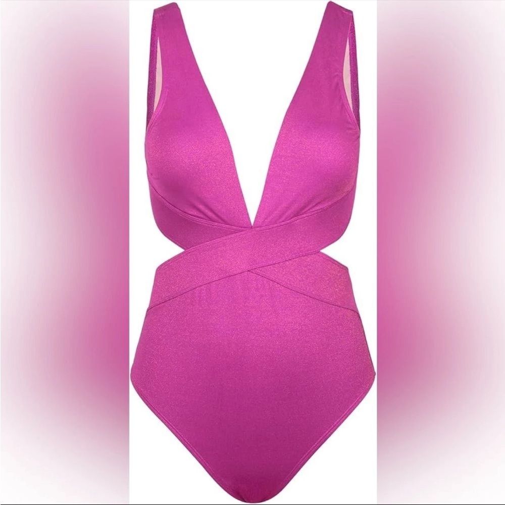 Cupshe One Piece Swimsuit Vneck Wide Adjustable Straps Shiny Texture Size M Nwt
